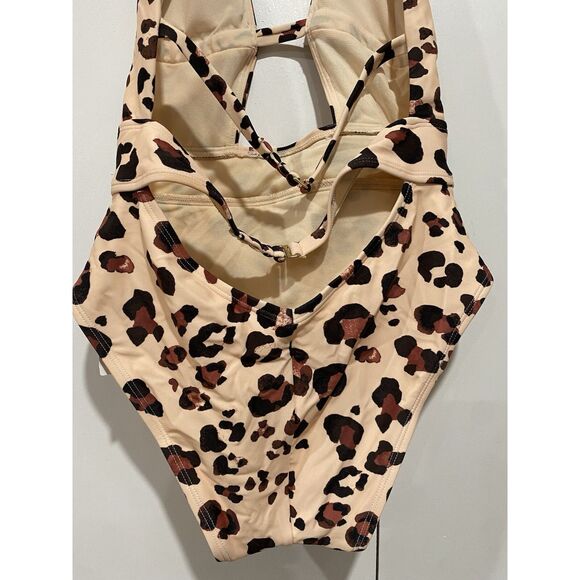 Adore Me Swimsuit One Piece XS Tie Neck Peach Leopard Adjustable Back Beach NWT - Picture 7 of 11